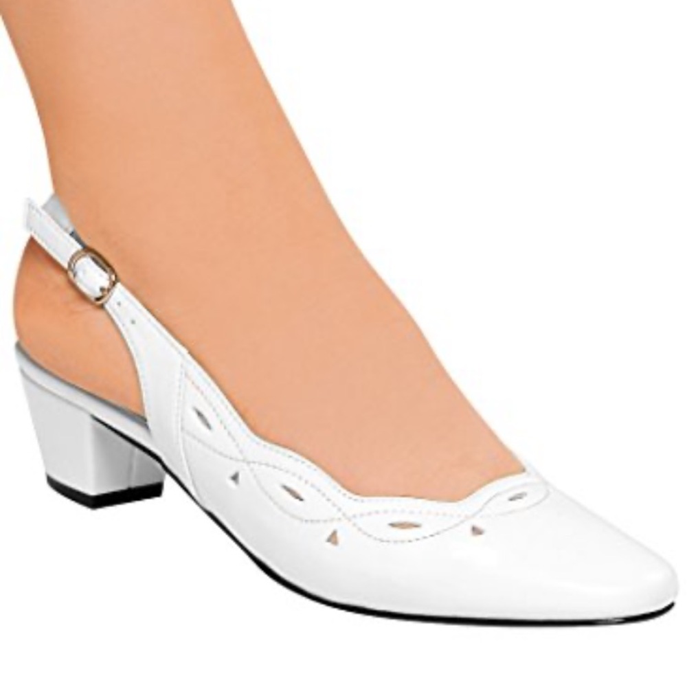 Angel Steps Scalloped Edge Slingback Low Heels with cutouts